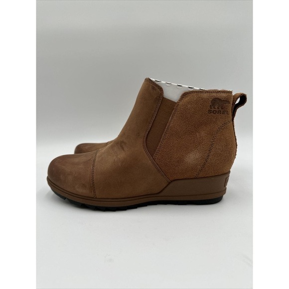 NWOB Sorel Evie Wedge Bootie Pull On Ankle Boot Suede Leather Tan Size 10.5 - Picture 6 of 7